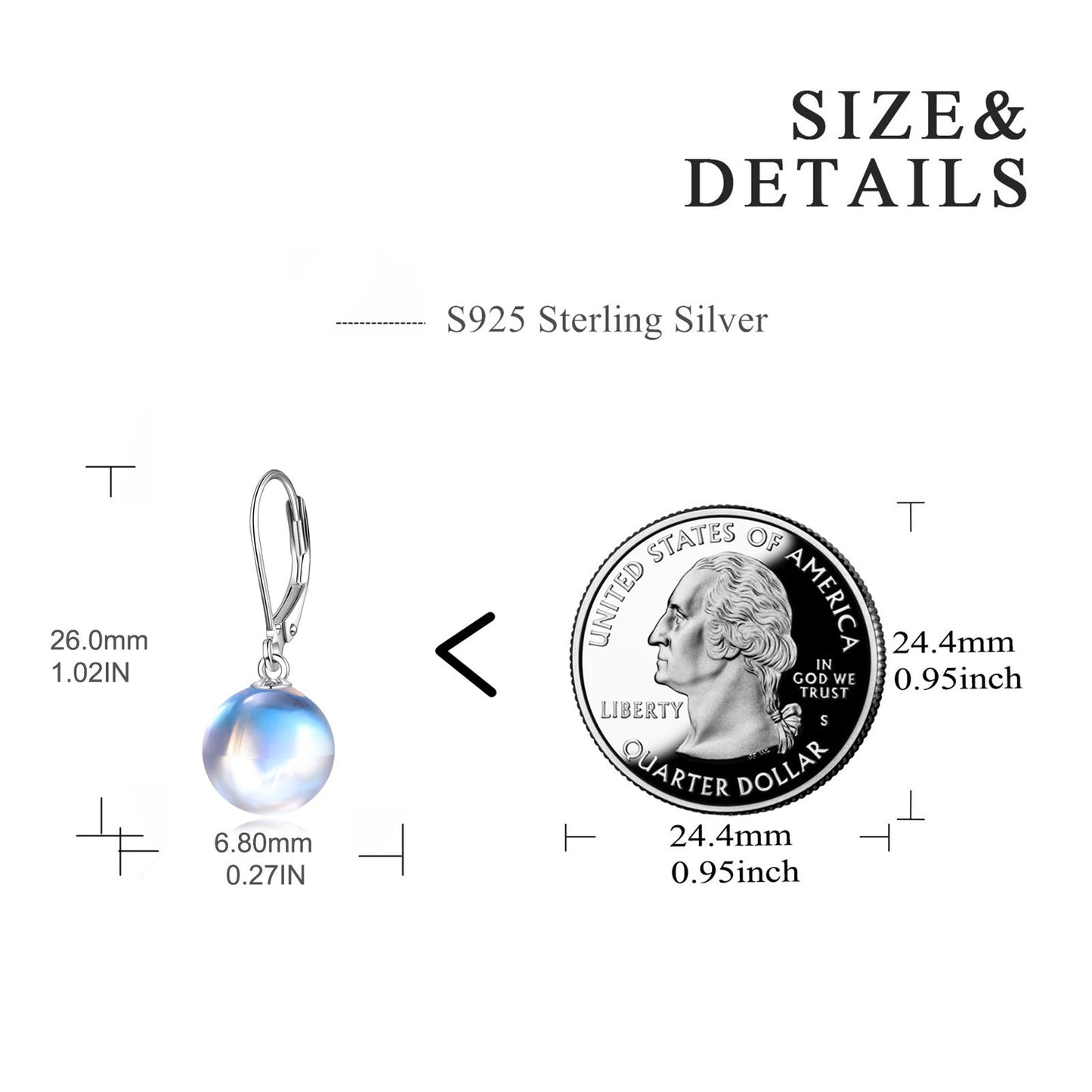 925 Sterling Silver Moonstone Drop Leverback Earrings Jewelry for Women - Rhyme - and - Chain