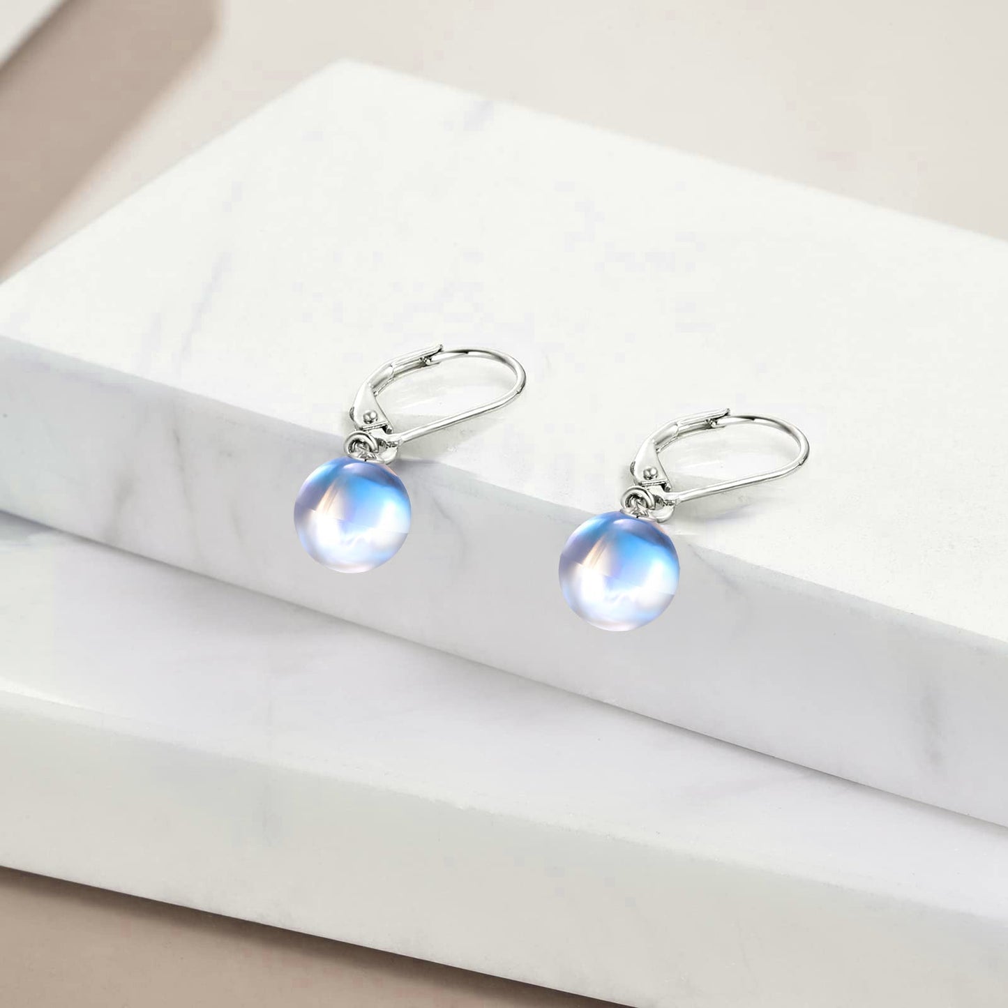 925 Sterling Silver Moonstone Drop Leverback Earrings Jewelry for Women - Rhyme - and - Chain