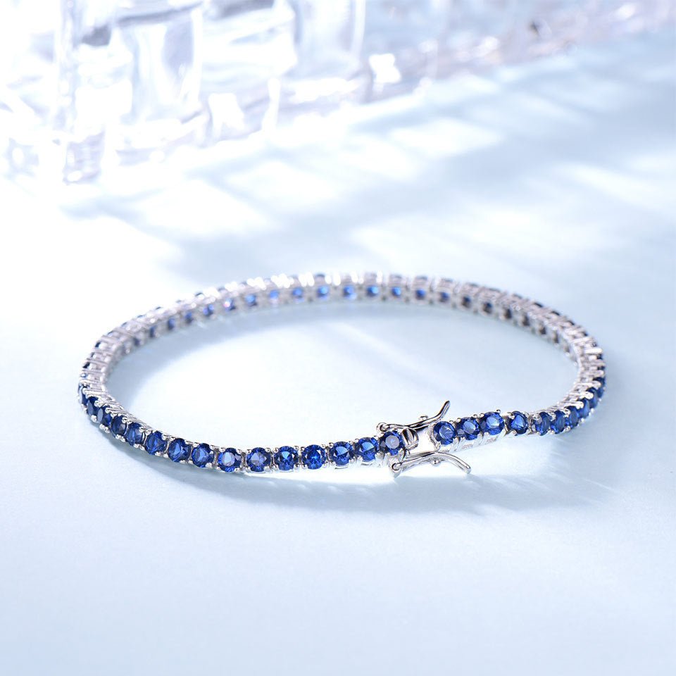 925 Sterling Silver Nano Sapphire Tennis Chain 30 Bracelet - Rhyme - and - Chain