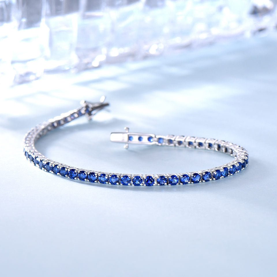 925 Sterling Silver Nano Sapphire Tennis Chain 30 Bracelet - Rhyme - and - Chain