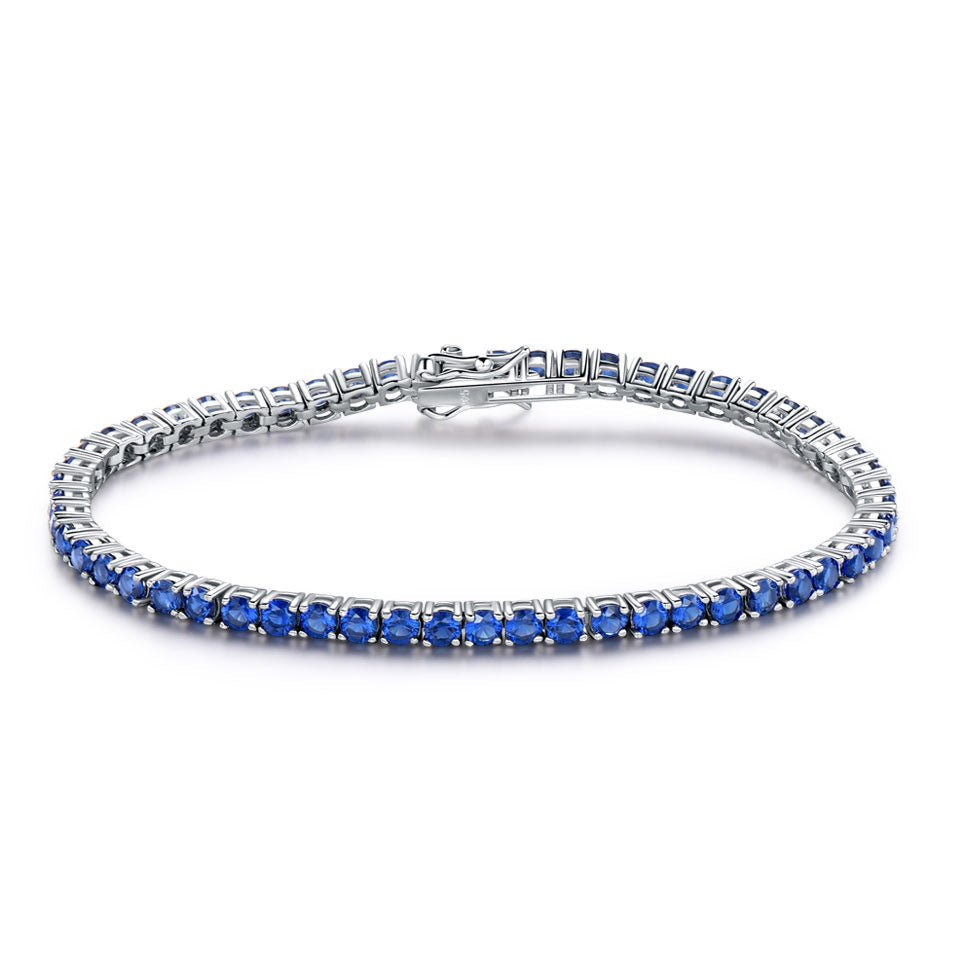 925 Sterling Silver Nano Sapphire Tennis Chain 30 Bracelet - Rhyme - and - Chain