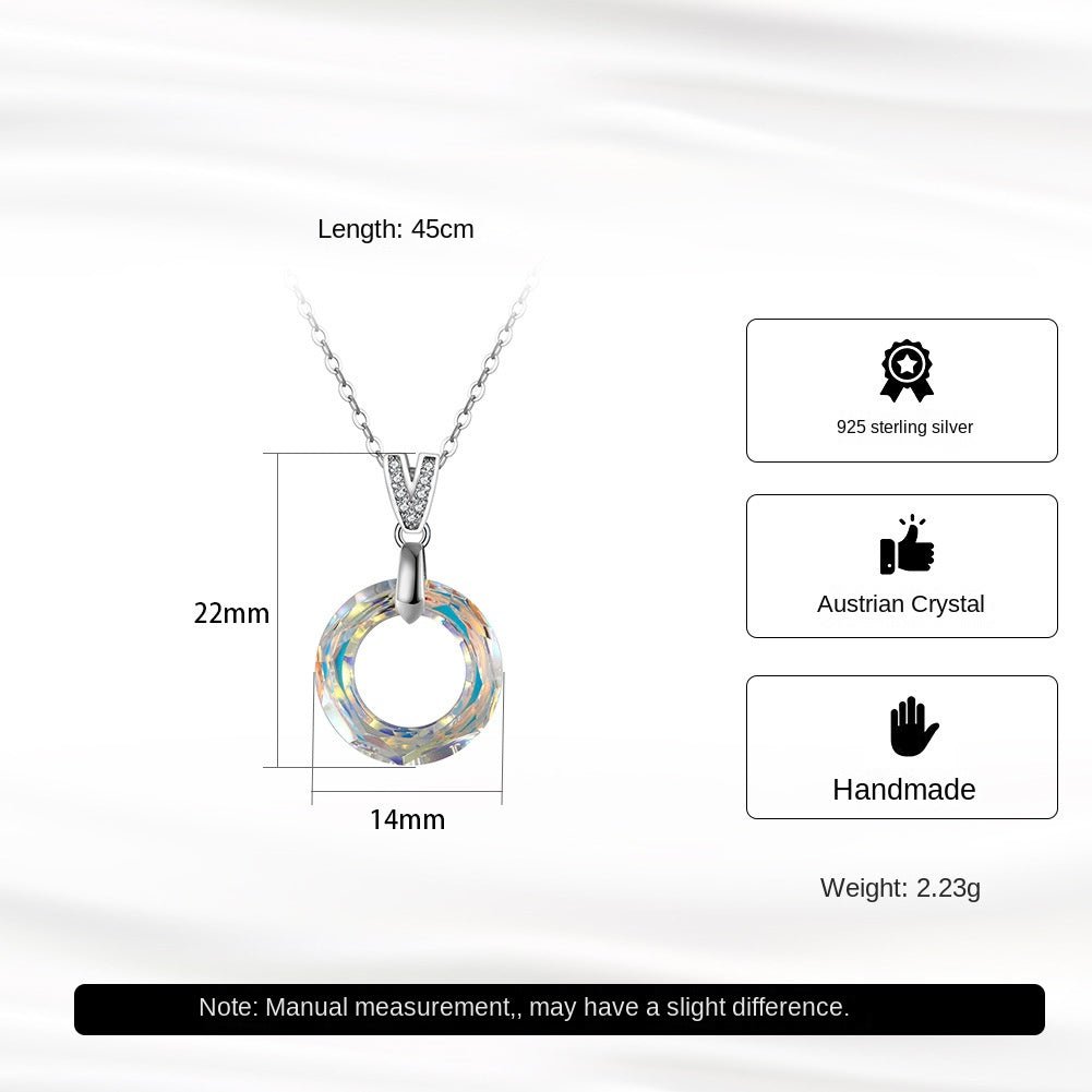 925 Sterling Silver Necklace Geometric Circle Austrian Crystal Pendant Necklace Women - Rhyme-and-Chain