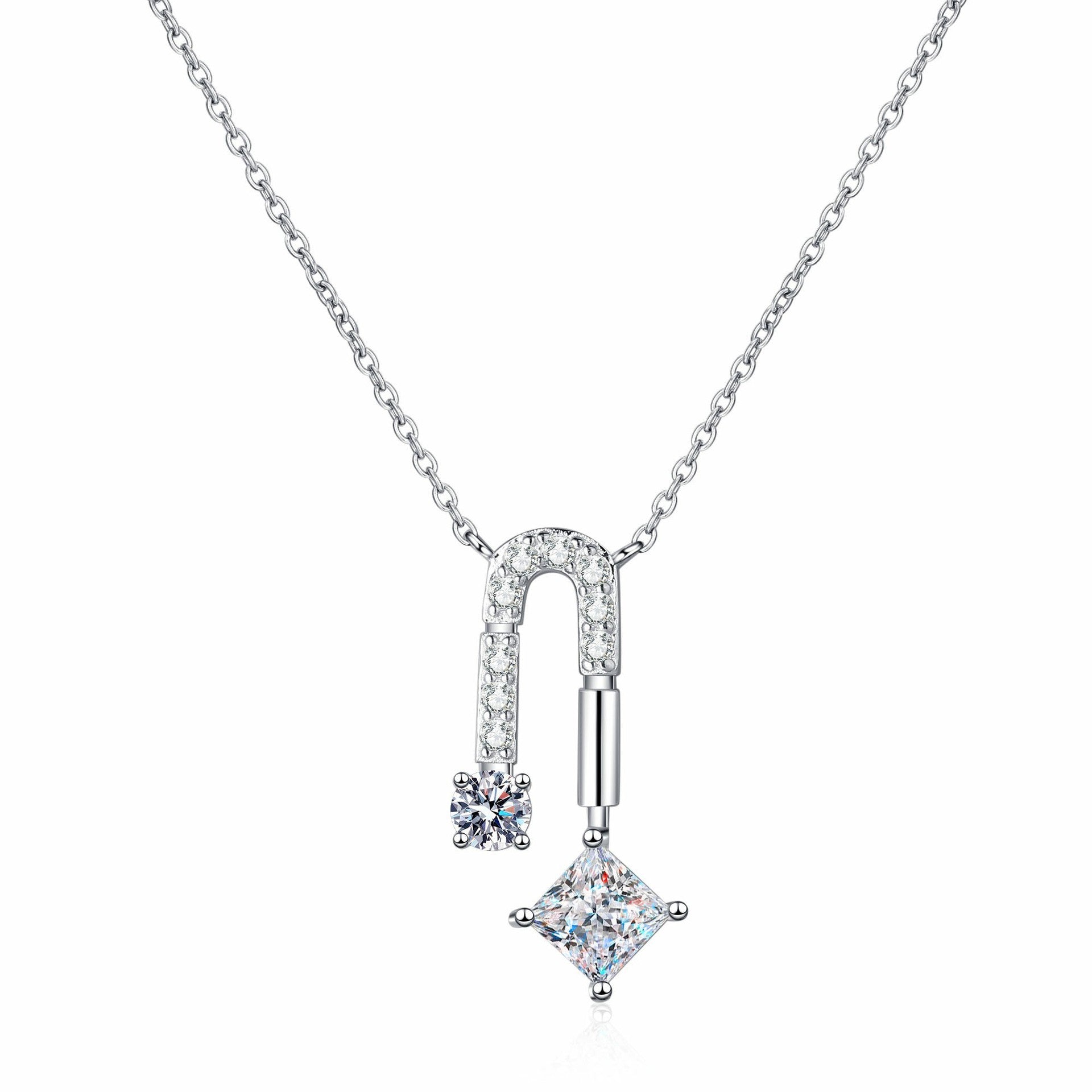 925 Sterling Silver Plated PT950 Gold Pendant Square Moissanite Necklace - Rhyme - and - Chain