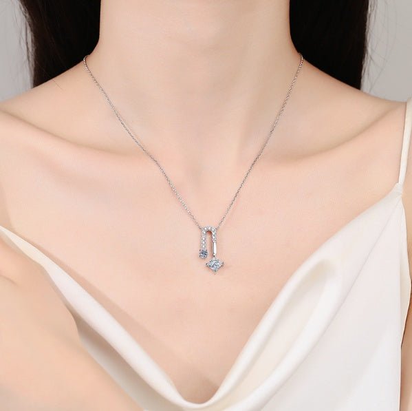 925 Sterling Silver Plated PT950 Gold Pendant Square Moissanite Necklace - Rhyme - and - Chain