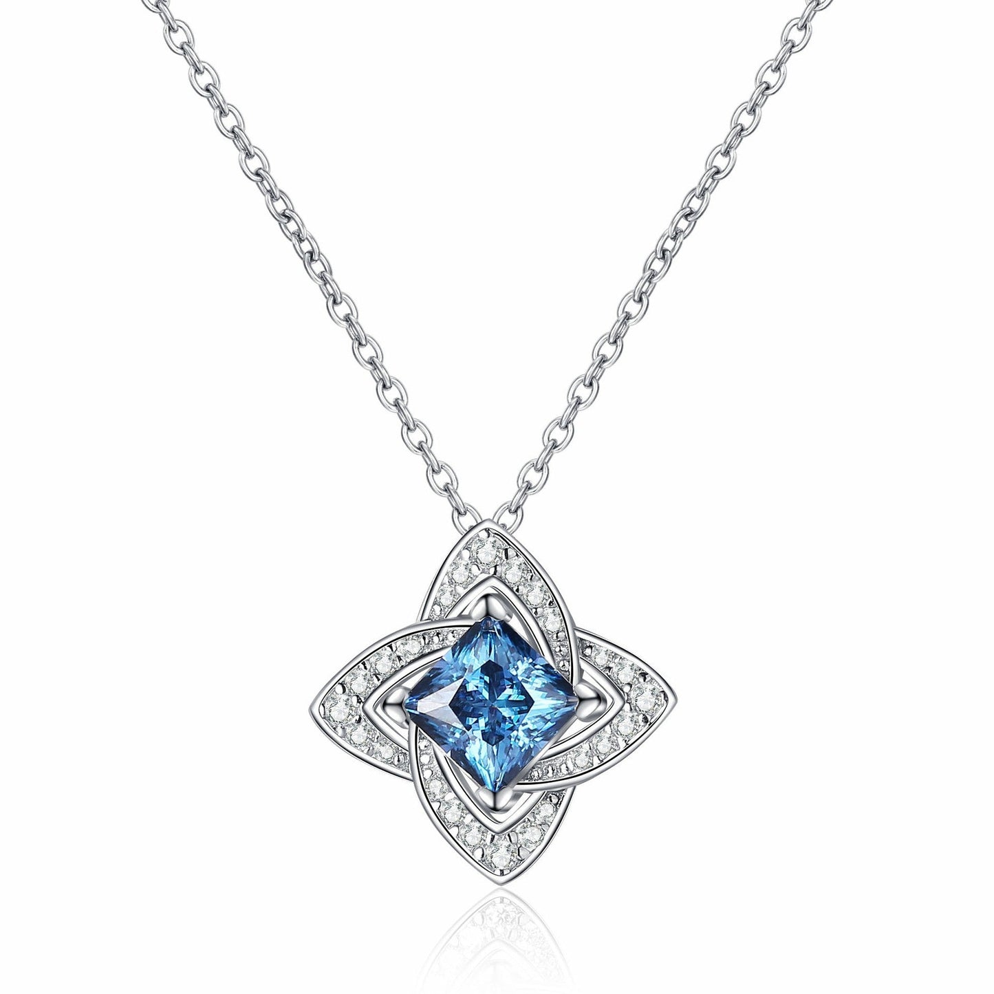 925 Sterling Silver Royal Blue Moissanite Necklace - Rhyme - and - Chain