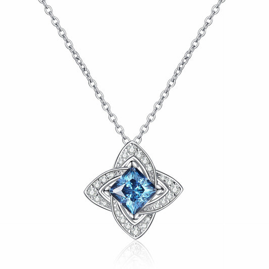 925 Sterling Silver Royal Blue Moissanite Necklace - Rhyme - and - Chain