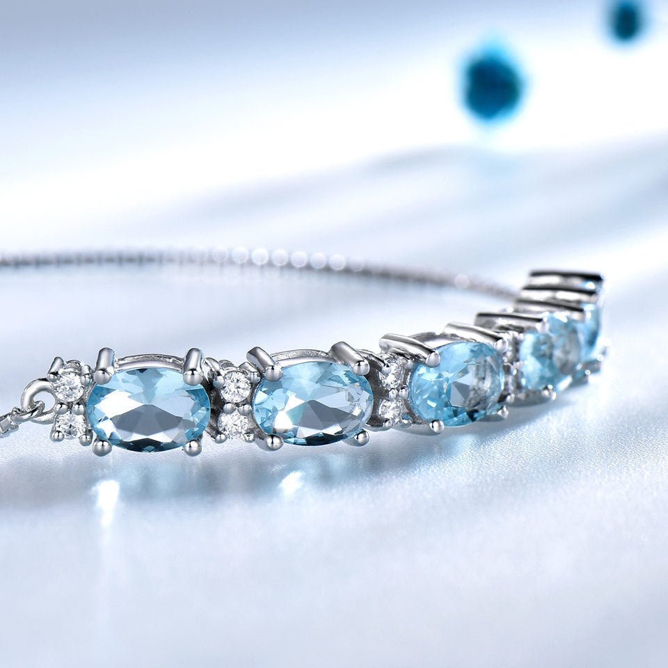 925 Sterling Silver Sky Blue Topaz Bracelet Fashion - Rhyme - and - Chain