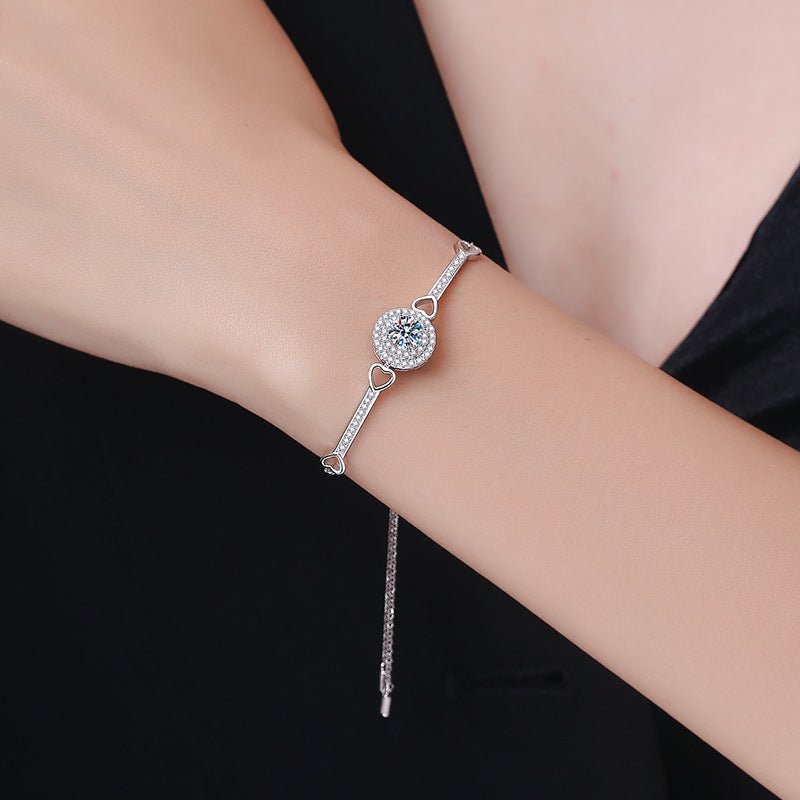 925 Sterling Silver Women's Round 1 Carat Moissanite Bracelet - Rhyme - and - Chain