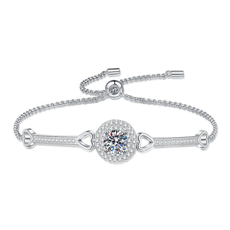 925 Sterling Silver Women's Round 1 Carat Moissanite Bracelet - Rhyme - and - Chain