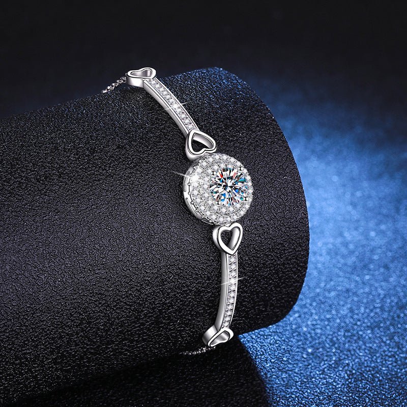 925 Sterling Silver Women's Round 1 Carat Moissanite Bracelet - Rhyme - and - Chain