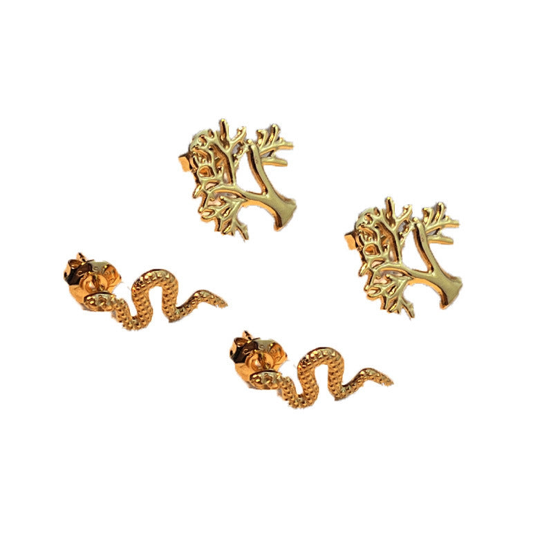 Stainless Steel Snake-shaped Christmas Tree Stud Earrings For Women