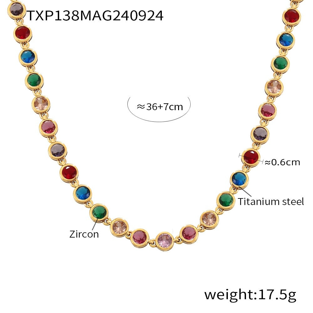 Titanium Steel Zircon Mixed Color Bracelet Vacuum Non-fading Necklace