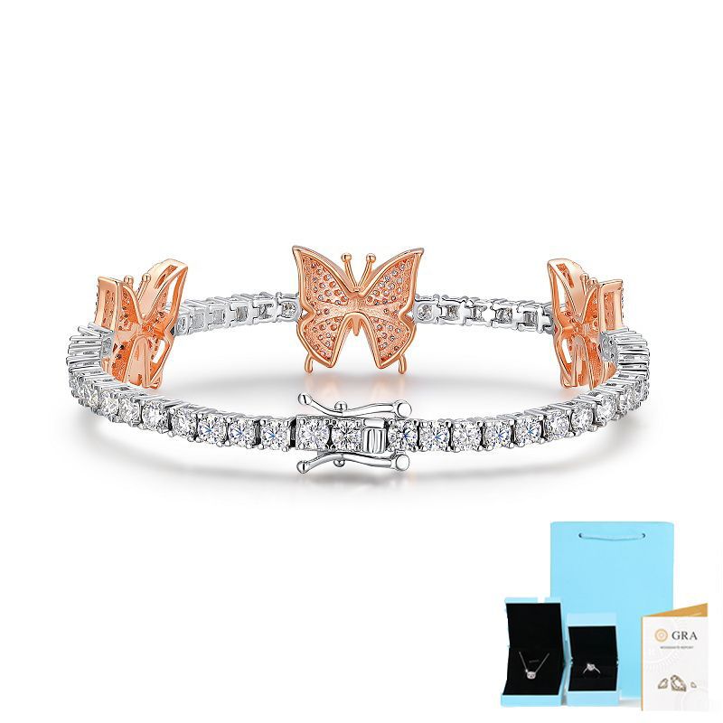 S925 Silver Moissanite Tennis Chain Bracelet Butterfly