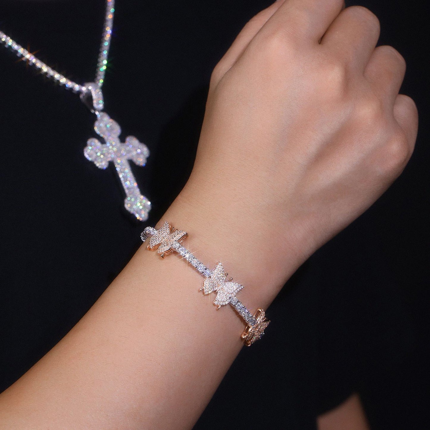 S925 Silver Moissanite Tennis Chain Bracelet Butterfly