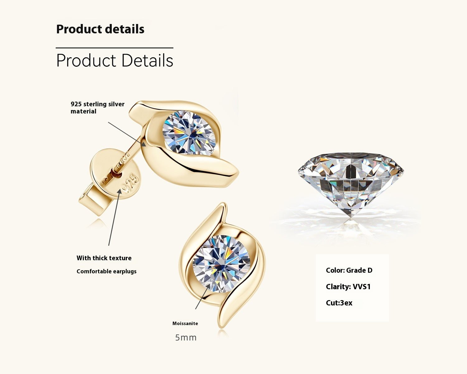 Affordable Luxury Fashion High - grade Moissanite Stud Earrings For Women - Rhyme - and - Chain