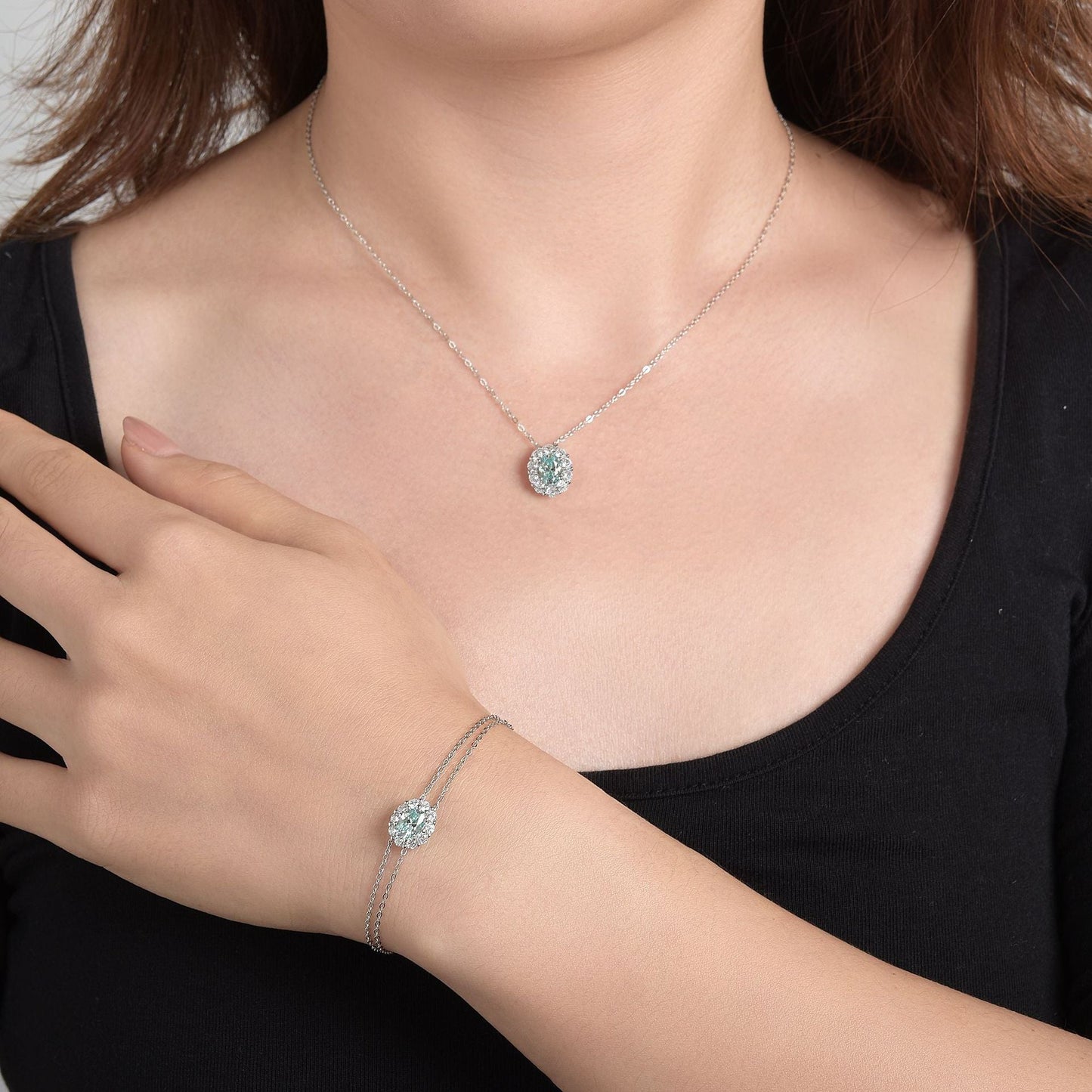 Blue Moissanite Egg - shaped Bracelet with Zircon Silver 18k Gold Plated - Rhyme - and - Chain