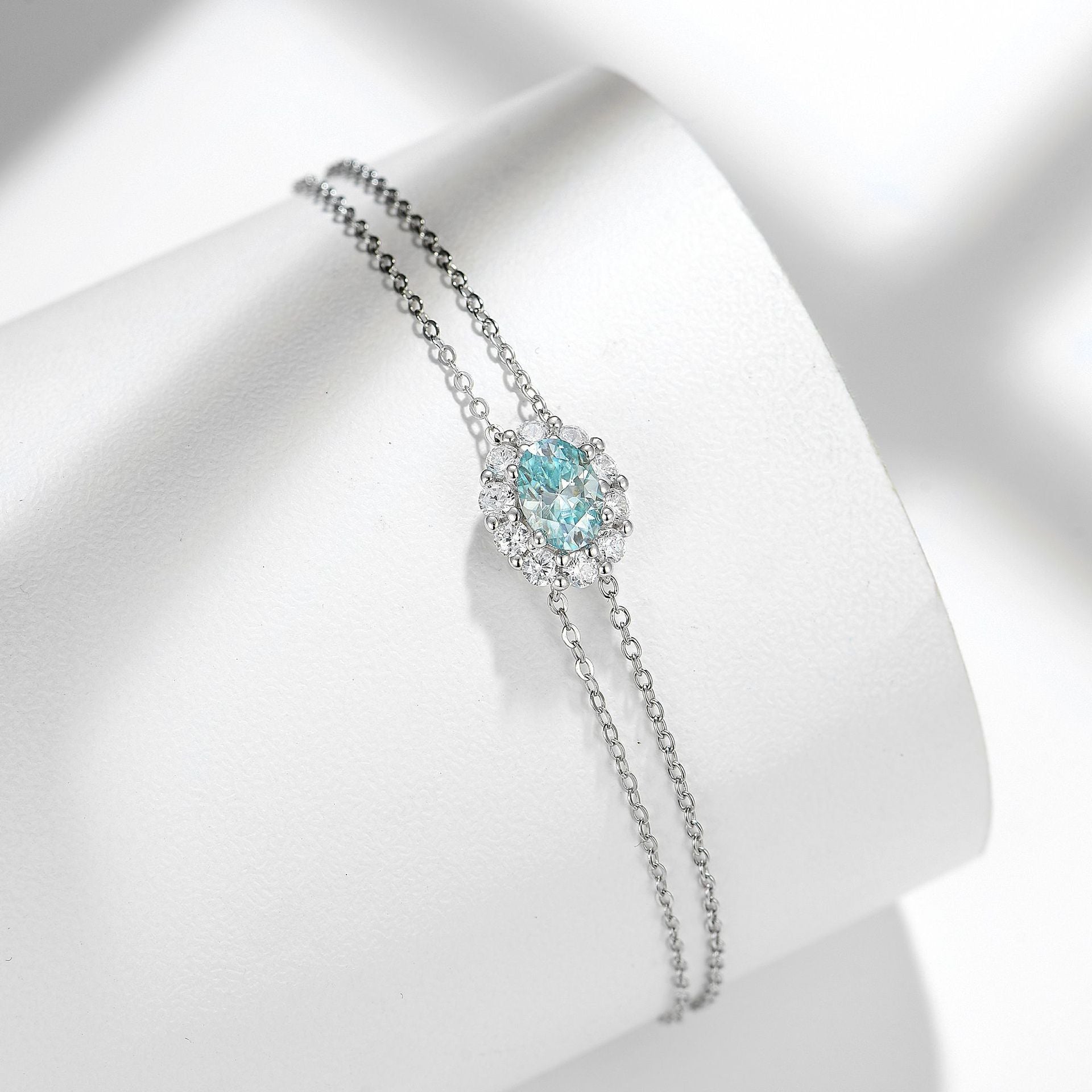 Blue Moissanite Egg - shaped Bracelet with Zircon Silver 18k Gold Plated - Rhyme - and - Chain