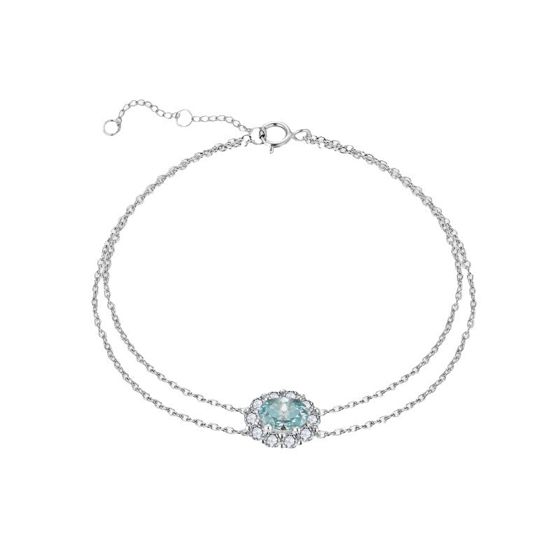 Blue Moissanite Egg - shaped Bracelet with Zircon Silver 18k Gold Plated - Rhyme - and - Chain