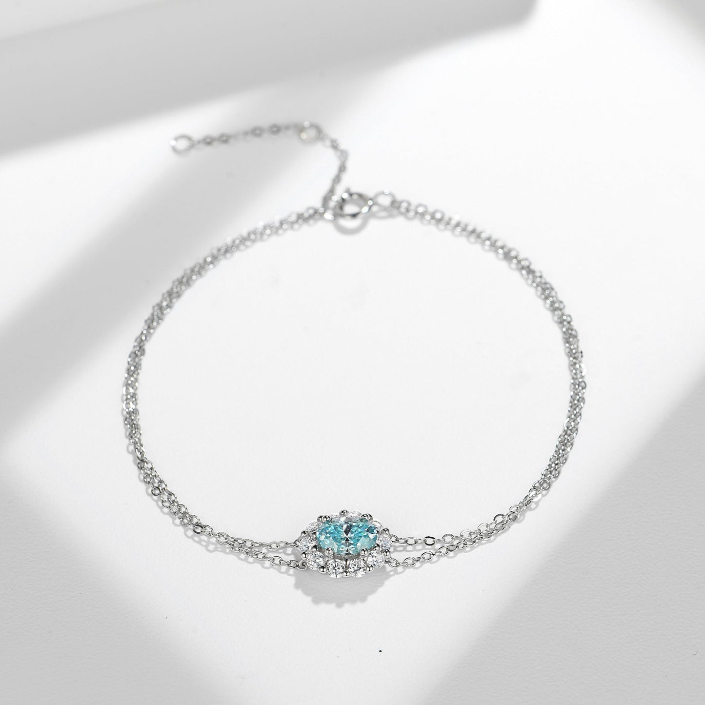 Blue Moissanite Egg - shaped Bracelet with Zircon Silver 18k Gold Plated - Rhyme - and - Chain