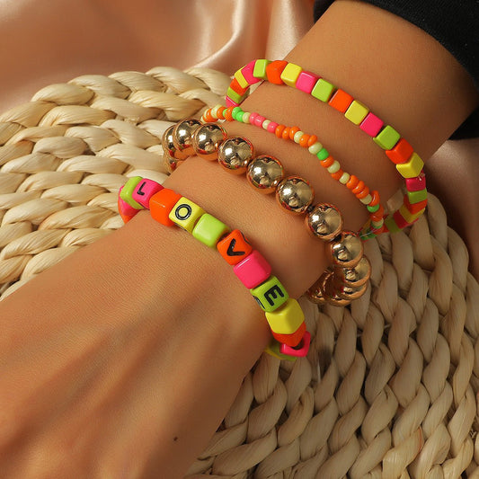 Bohemian Acrylic Letter Rice Bead Bracelet Summer Beauty - Rhyme-and-Chain