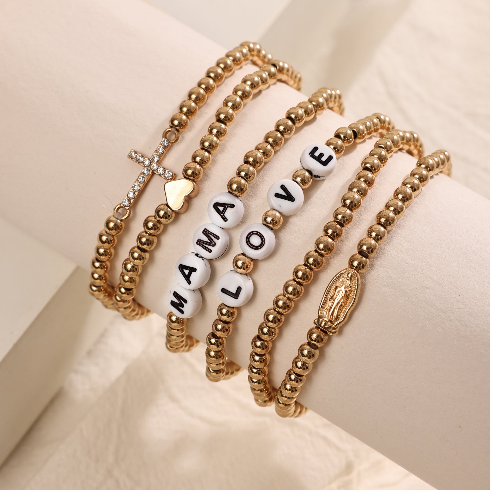 Bohemian Style Letter Bead Simple Gold Bead Handmade Bead Versatile Ethnic Style Layered Bracelet - Rhyme-and-Chain