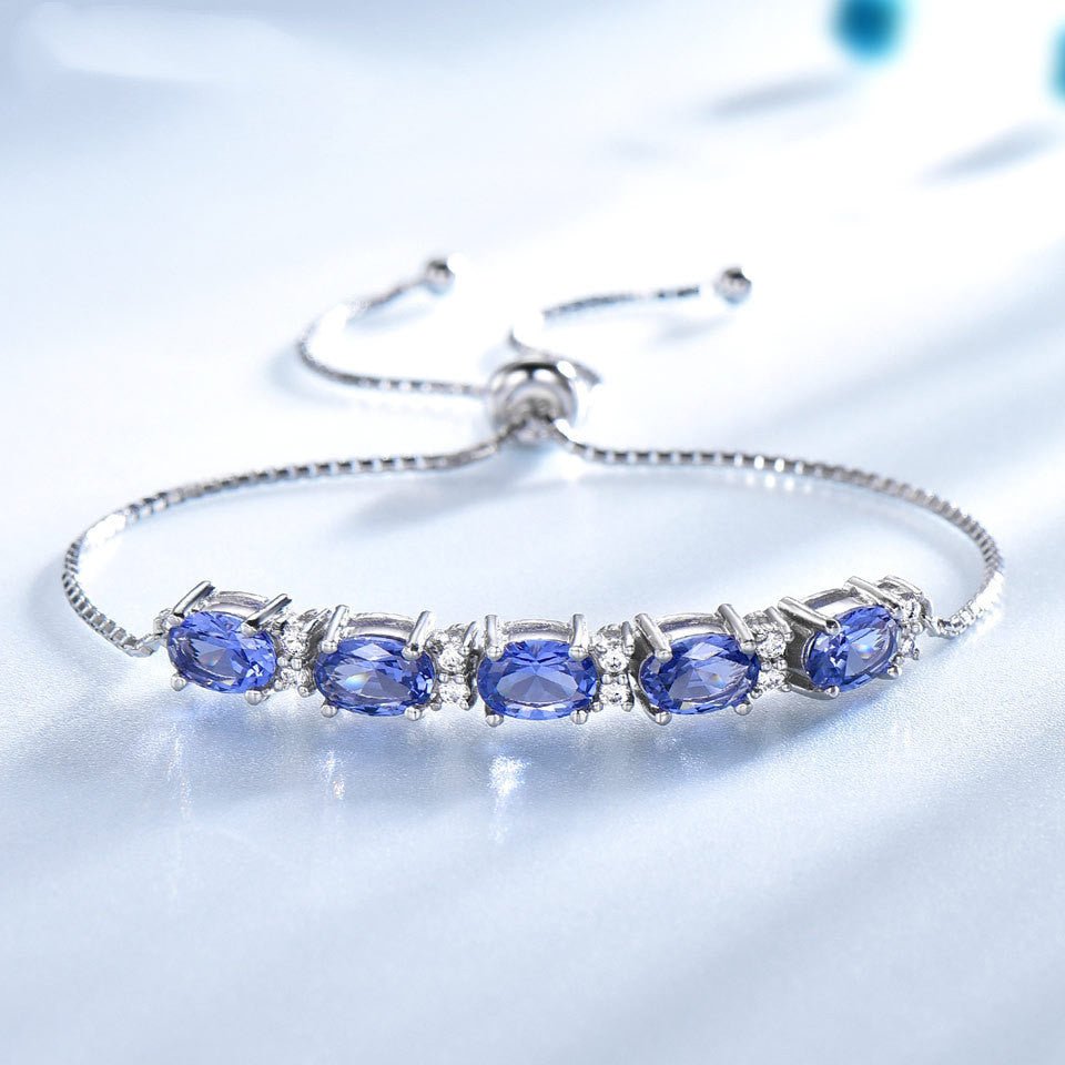 Bracelets For Women Gemstone Blue Topaz Adjustable Chain Link Bracelet Christmas Jewelry - Rhyme-and-Chain