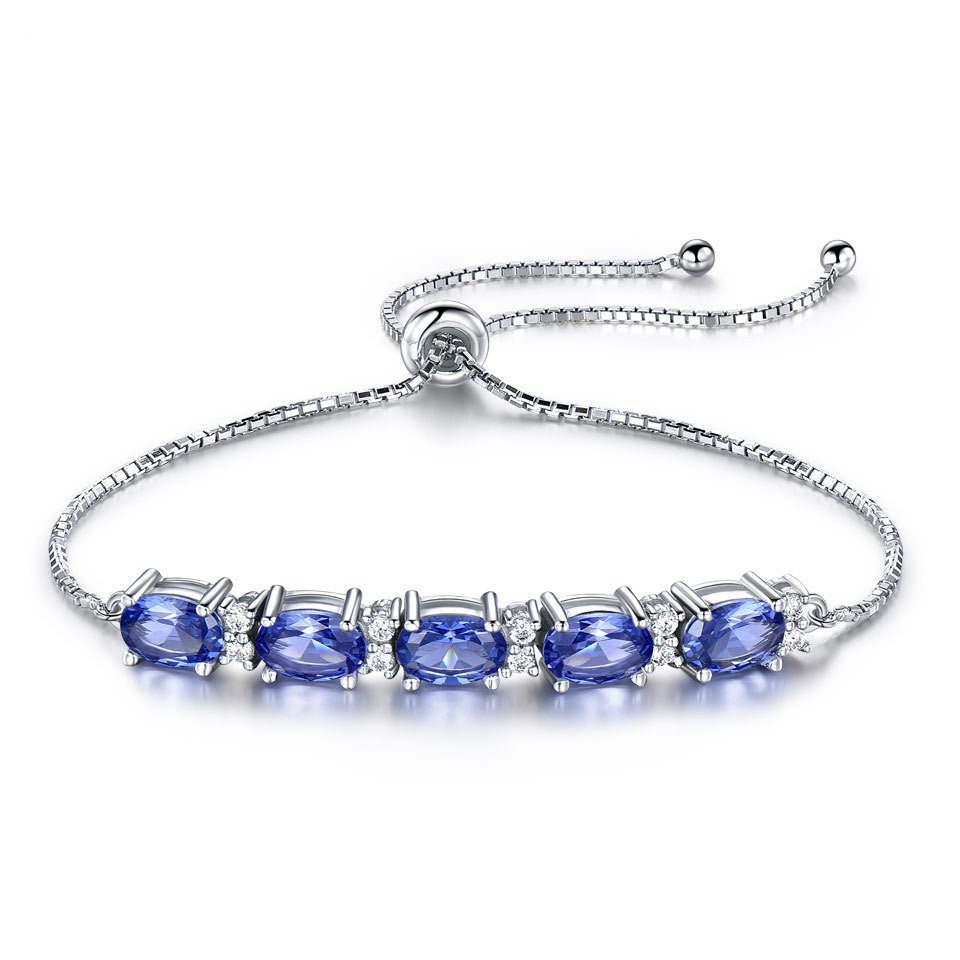 Bracelets For Women Gemstone Blue Topaz Adjustable Chain Link Bracelet Christmas Jewelry - Rhyme-and-Chain