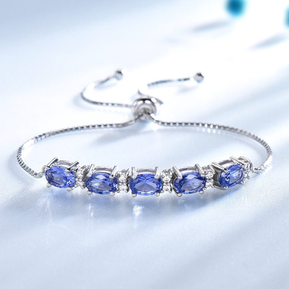 Bracelets For Women Gemstone Blue Topaz Adjustable Chain Link Bracelet Christmas Jewelry - Rhyme-and-Chain