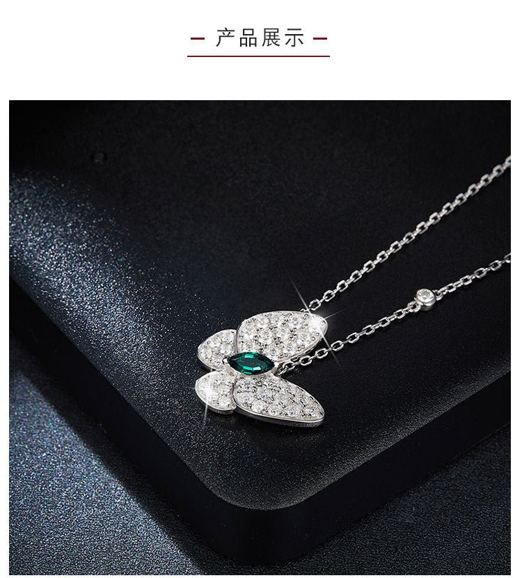 Butterfly Horse Eye Cultivation Emerald Moissanite Pendant S925 Silver Necklace 18K Gold Plated - Rhyme - and - Chain