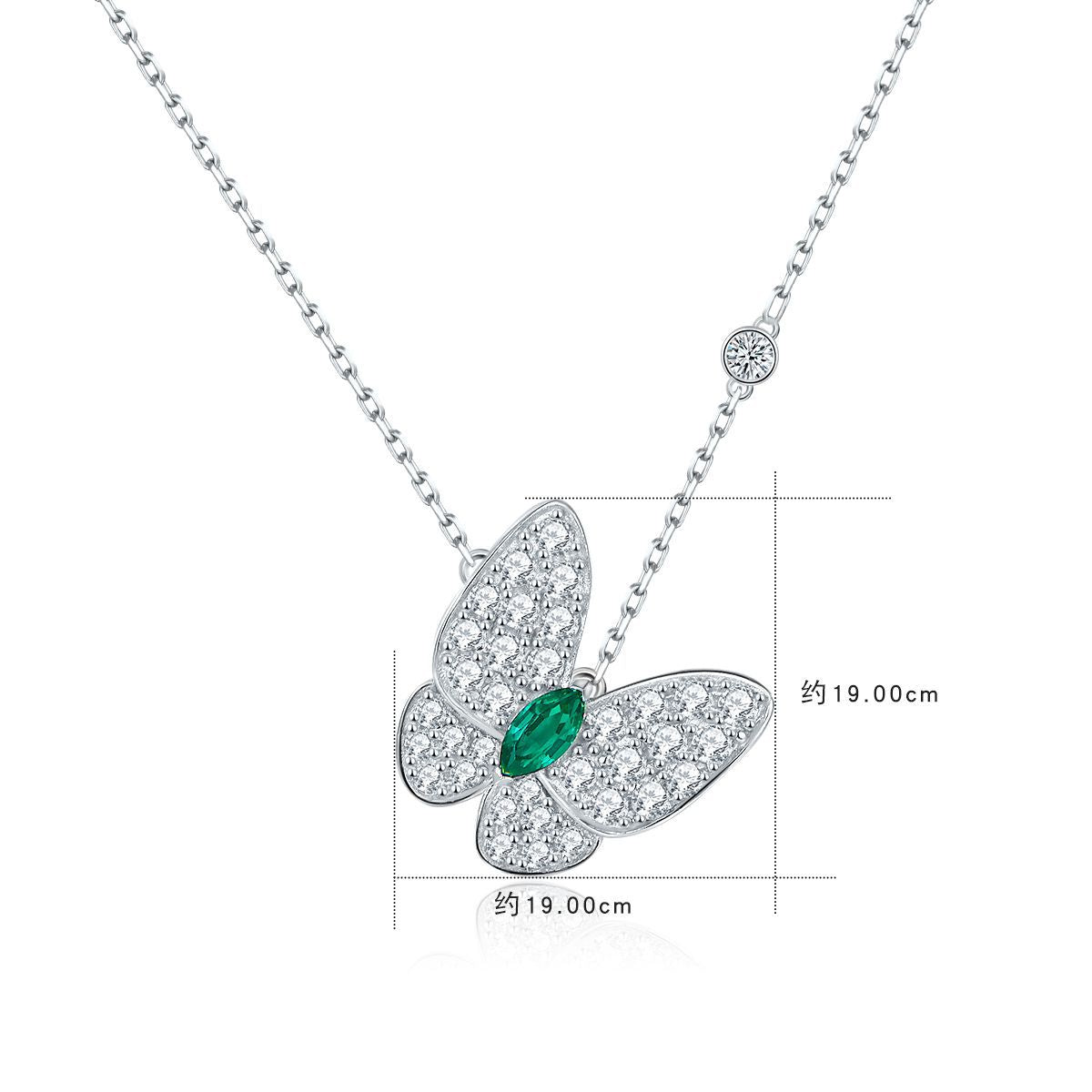 Butterfly Horse Eye Cultivation Emerald Moissanite Pendant S925 Silver Necklace 18K Gold Plated - Rhyme - and - Chain