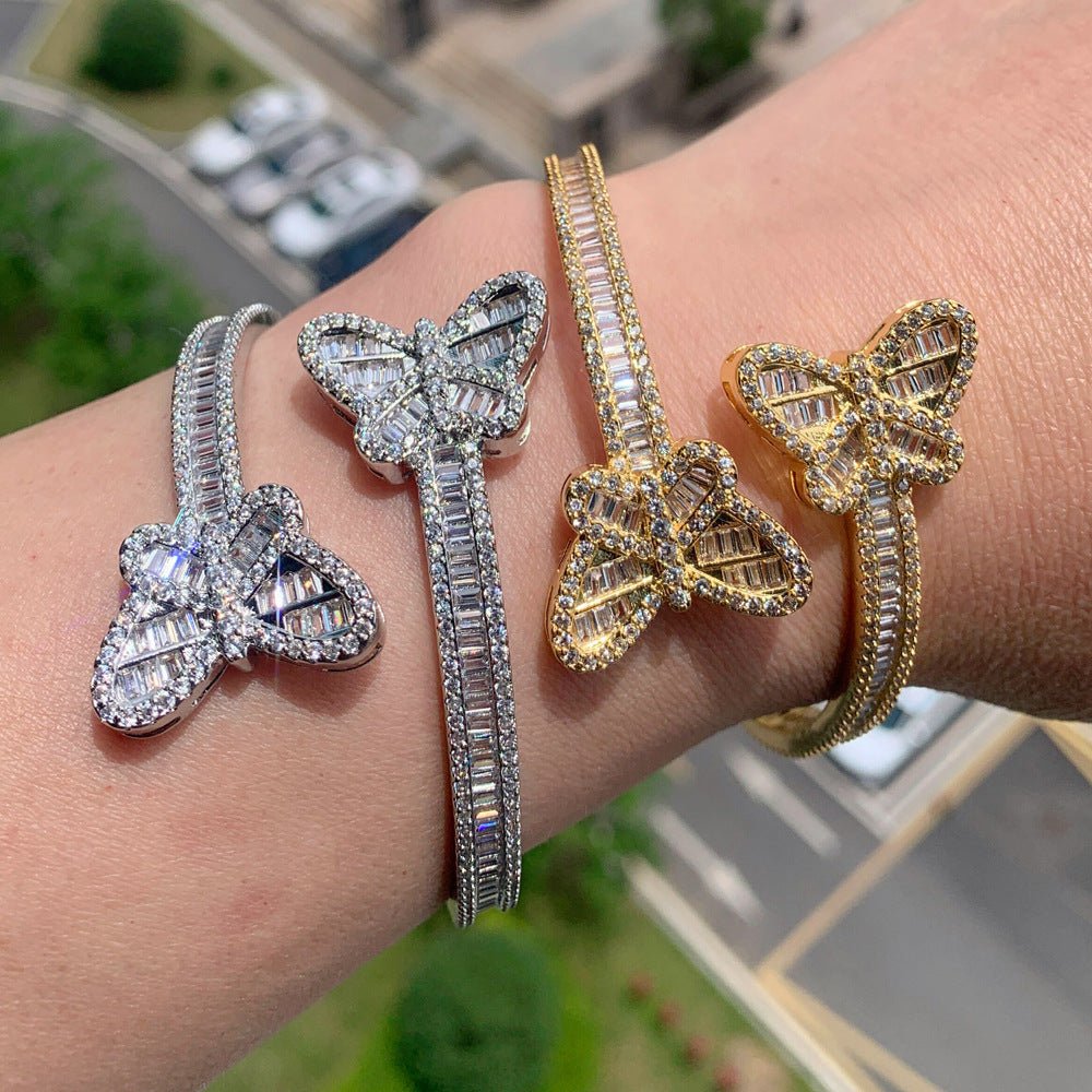 Butterfly Opening Bracelet Women's Iced Out Zircon Blingbling - Rhyme-and-Chain