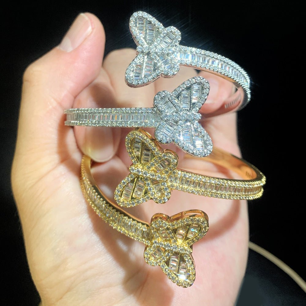 Butterfly Opening Bracelet Women's Iced Out Zircon Blingbling - Rhyme-and-Chain