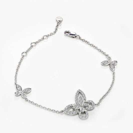 Butterfly Phantom Duo Full Moissanite 925 Silver Bracelet - Rhyme - and - Chain