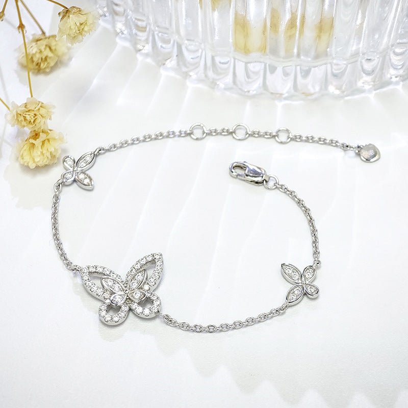 Butterfly Phantom Duo Full Moissanite 925 Silver Bracelet - Rhyme - and - Chain