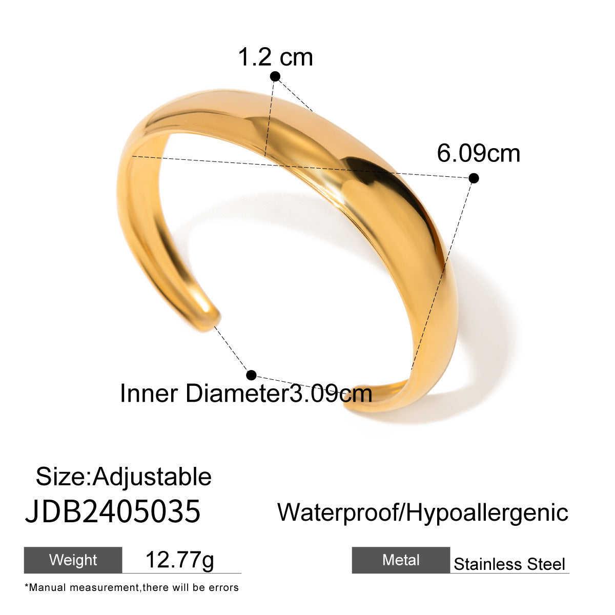 18K Gold Stainless Steel Wide Surface Bracelet High Sense