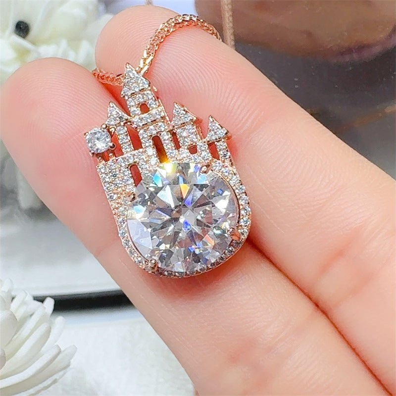 Castle 5 Carat Moissanite Pendant Silver Plated Rose Gold Necklace - Rhyme - and - Chain