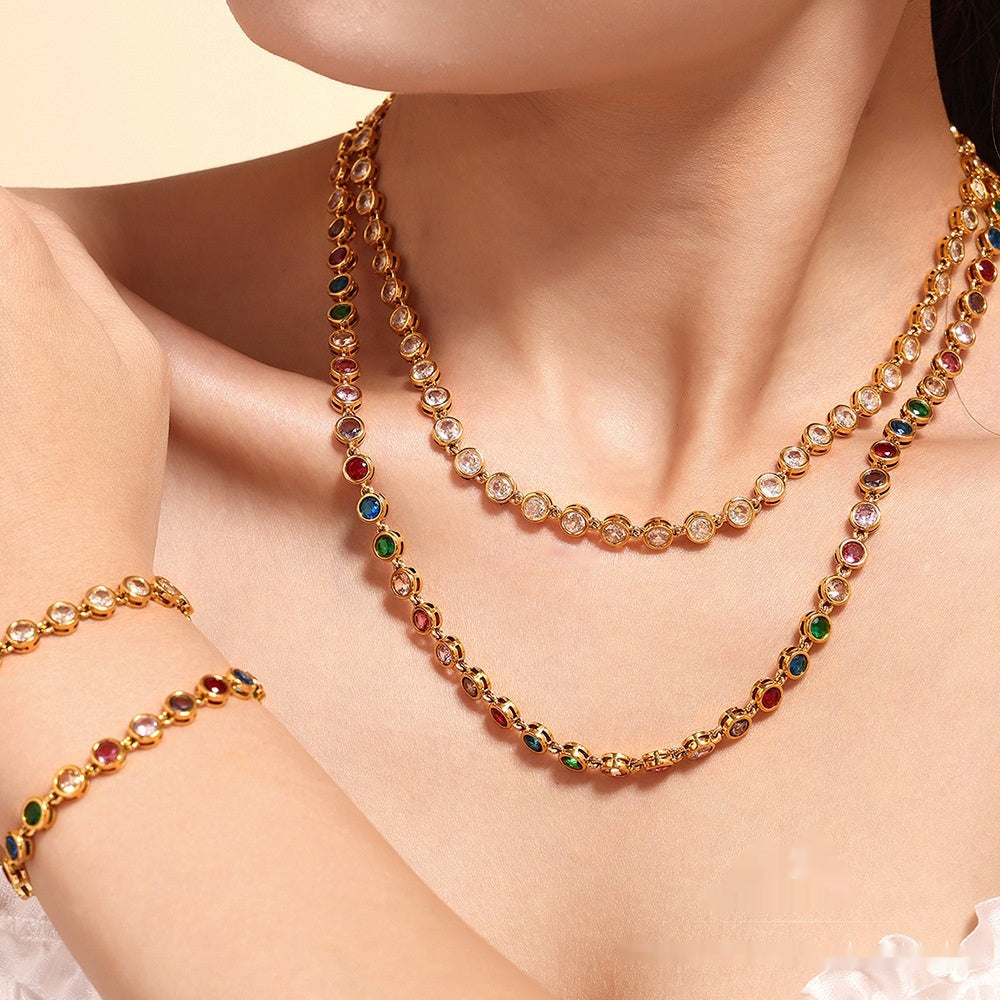 Titanium Steel Zircon Mixed Color Bracelet Vacuum Non-fading Necklace