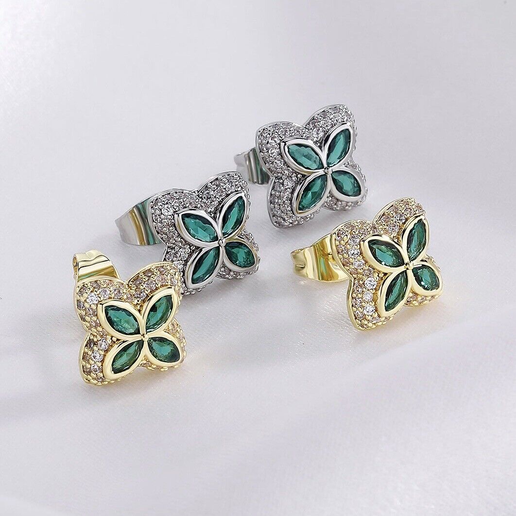 Charm Colorful Flower Cross Stud Earrings 14K Gold Plated S925 Needle Jewelry - Rhyme-and-Chain