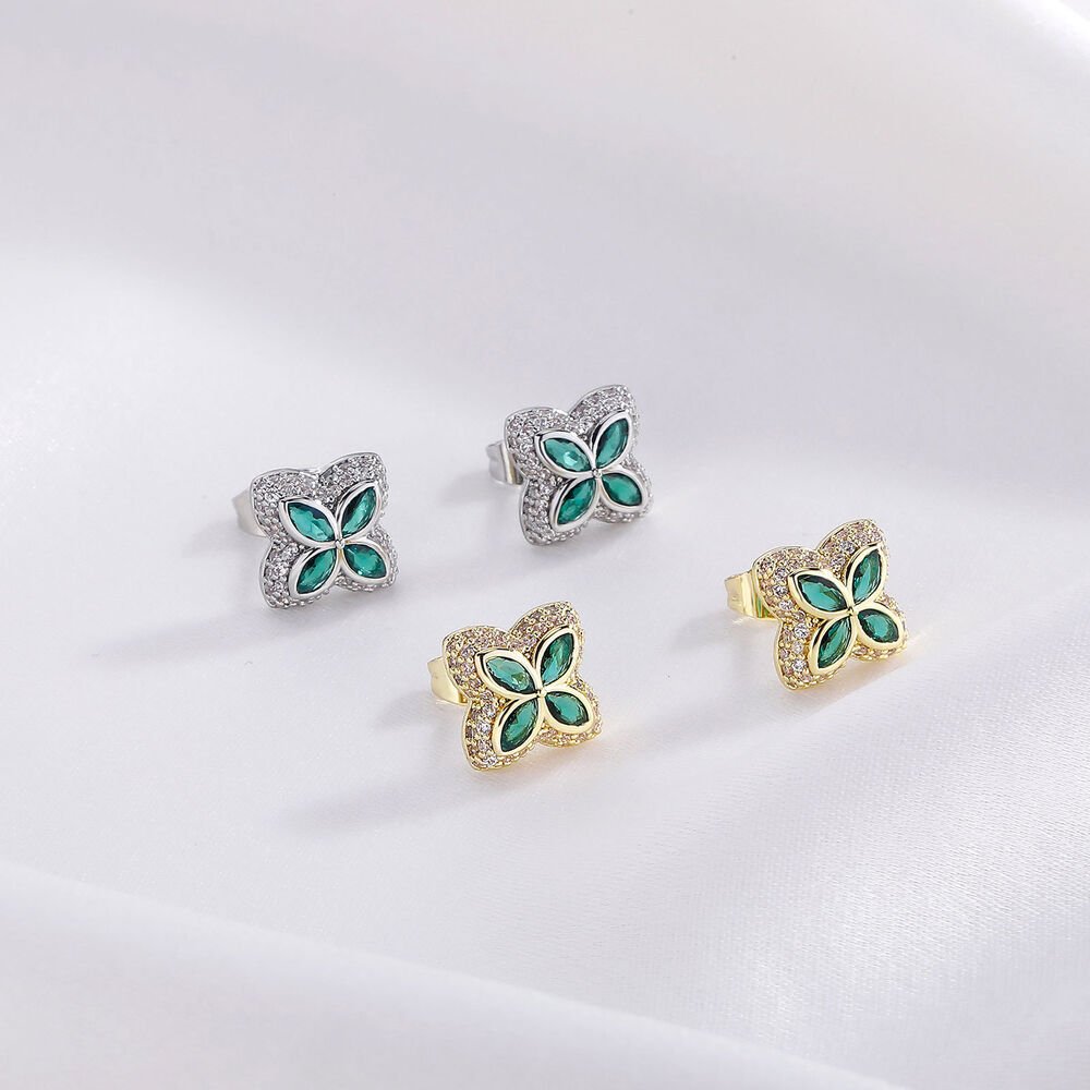 Charm Colorful Flower Cross Stud Earrings 14K Gold Plated S925 Needle Jewelry - Rhyme-and-Chain