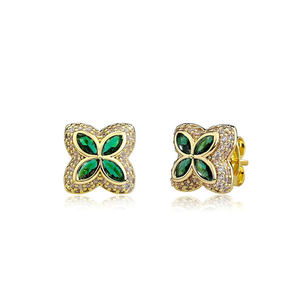 Charm Colorful Flower Cross Stud Earrings 14K Gold Plated S925 Needle Jewelry - Rhyme-and-Chain