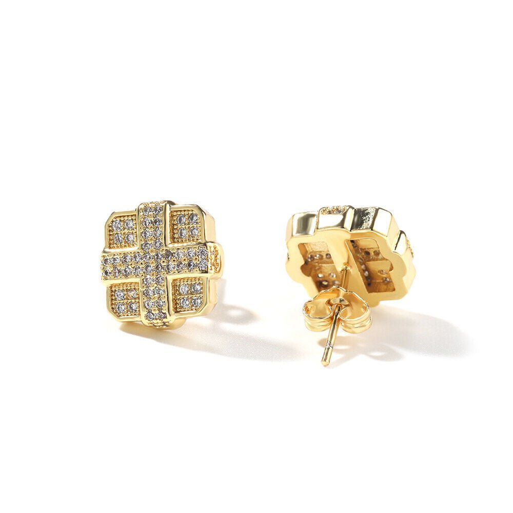 Charm Geometric Stud Earrings 5A Zircon 18K Real Gold Plated S925 Needle Jewelry - Rhyme-and-Chain