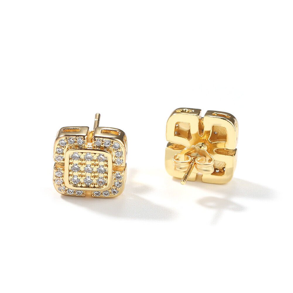 Charm Geometric Stud Earrings 5A Zircon 18K Real Gold Plated S925 Needle Jewelry - Rhyme-and-Chain