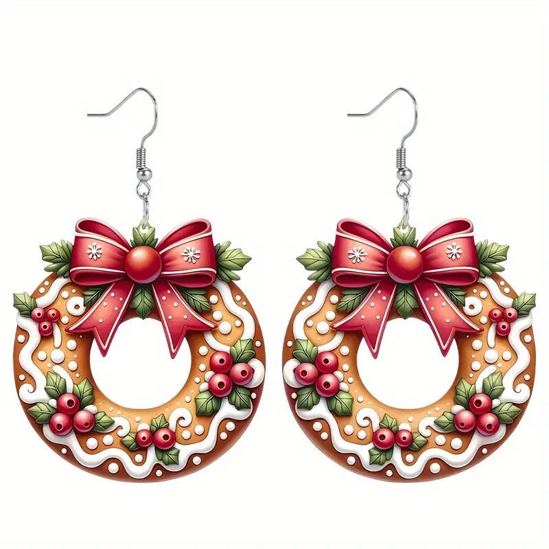 Christmas Cookie Wreath Acrylic Earrings - Rhyme - and - Chain