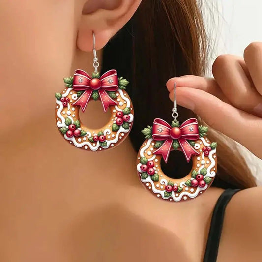 Christmas Cookie Wreath Acrylic Earrings - Rhyme - and - Chain