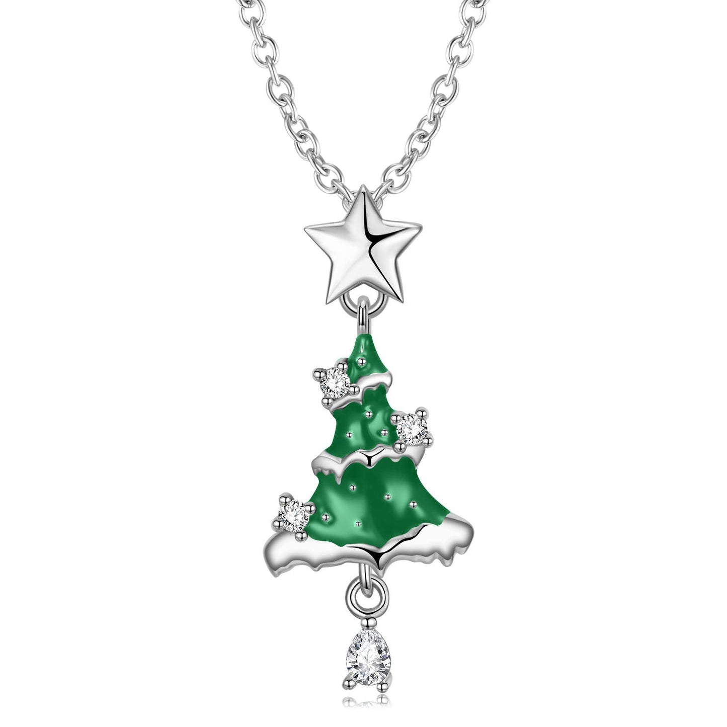 Christmas Gift Christmas Tree Necklace S925 Sterling Silver Drop Glue - Rhyme - and - Chain