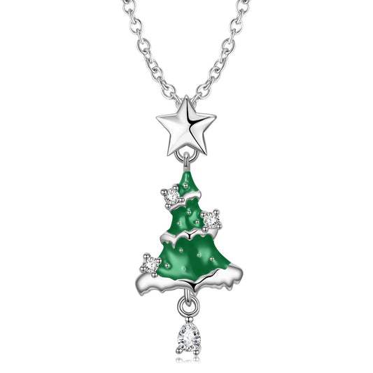 Christmas Gift Christmas Tree Necklace S925 Sterling Silver Drop Glue - Rhyme - and - Chain