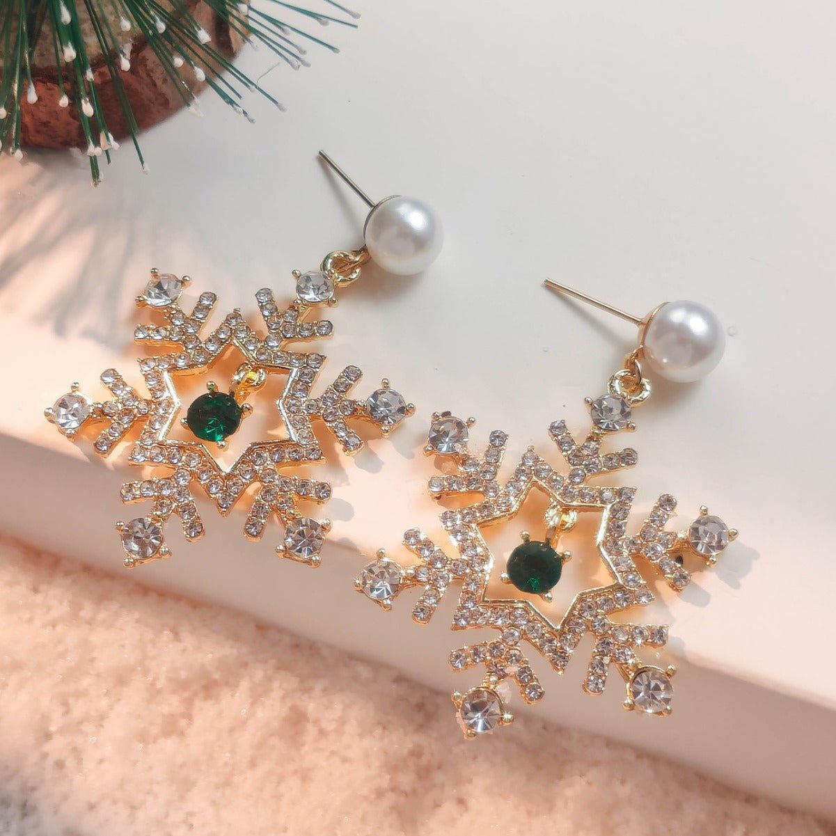 Christmas Snowflake Finely Inlaid Pendant Stud Earrings - Rhyme-and-Chain