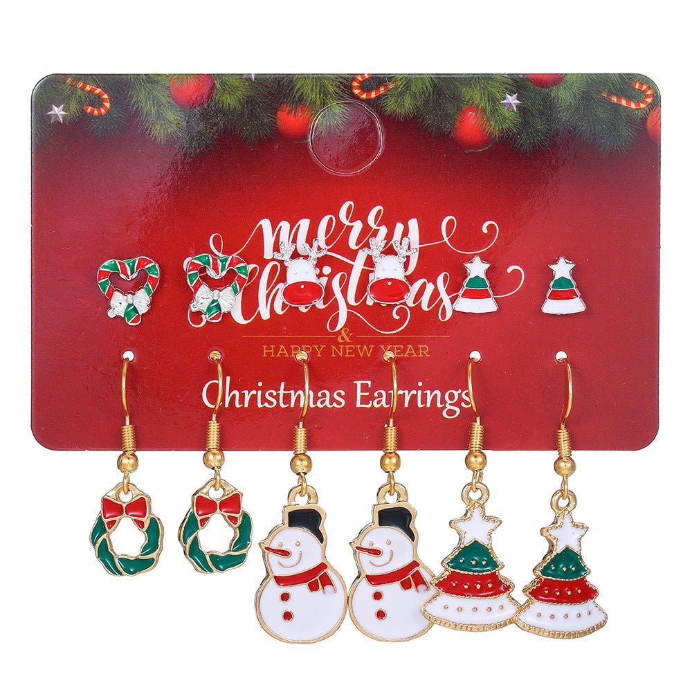 Christmas Stud Combination Suit Snowflake Elk Earrings - Rhyme-and-Chain