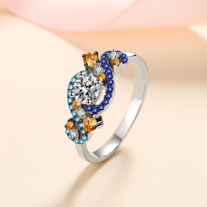 Color Matching Micro - inlaid Moissanite Ring - Rhyme - and - Chain