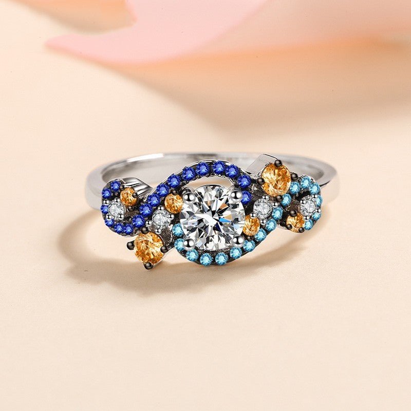 Color Matching Micro - inlaid Moissanite Ring - Rhyme - and - Chain